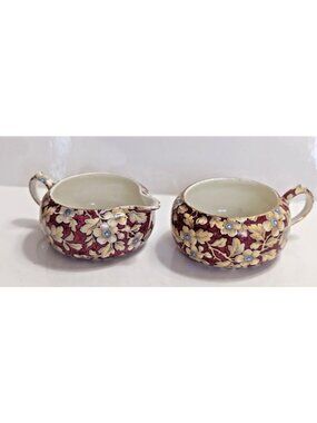 Vintage Lord Nelson Ware Royal Brocade chintz open sugar bowl and creamer 1930's